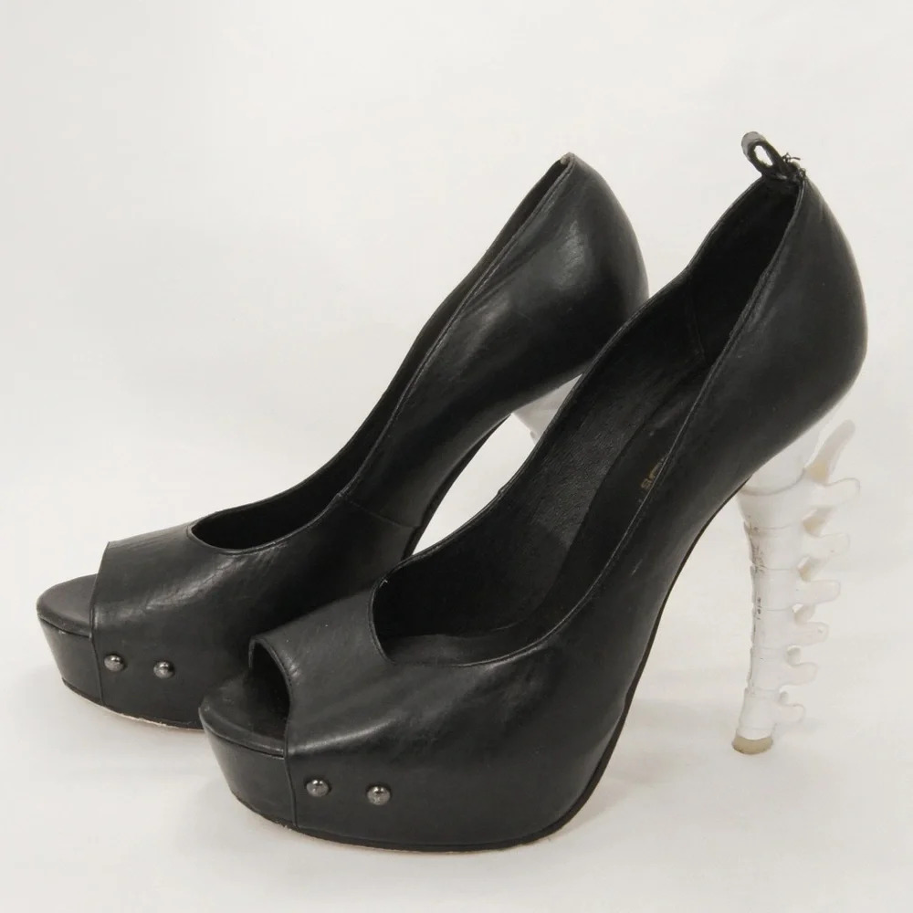 RARE Dsquared2 2010 White Skeleton Bone Spine Heel Black Leather Heels - Picture 1 of 6